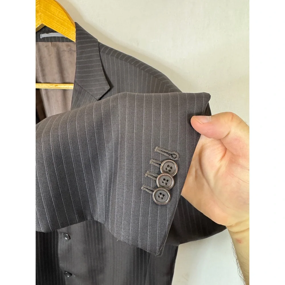 Massimo Dutti Collezioni Mens Pinstripe Blazer Super 120s Wool Italy Brown 44